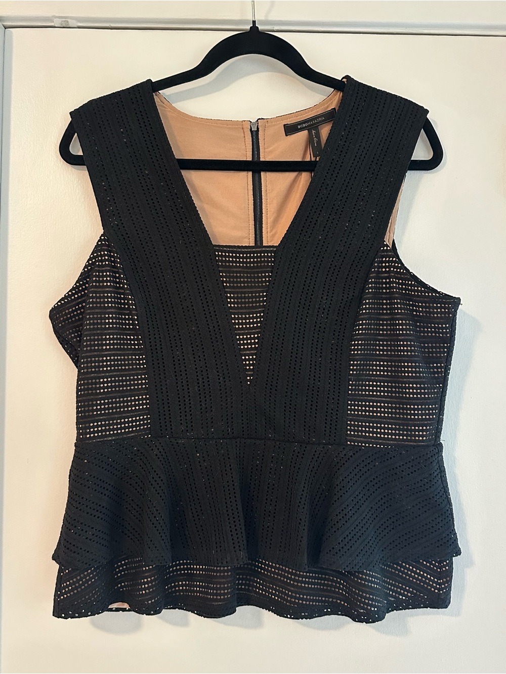 BCBG Black Peplum Lace-Trim Tank Top